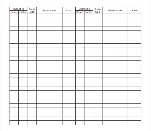 Bar Inventory Sheet Excel Templates