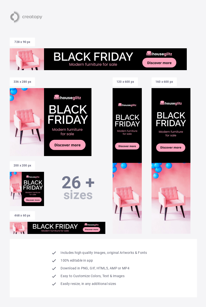 Black Friday Modern Pink Furniture Sale Ad Template Creatopy