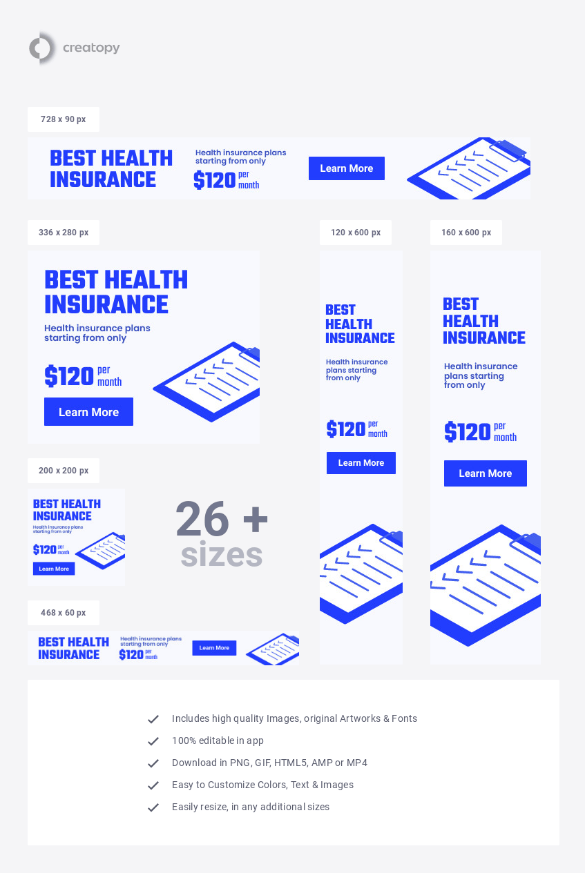 Blue Health Insurance Plans Ad Template Creatopy