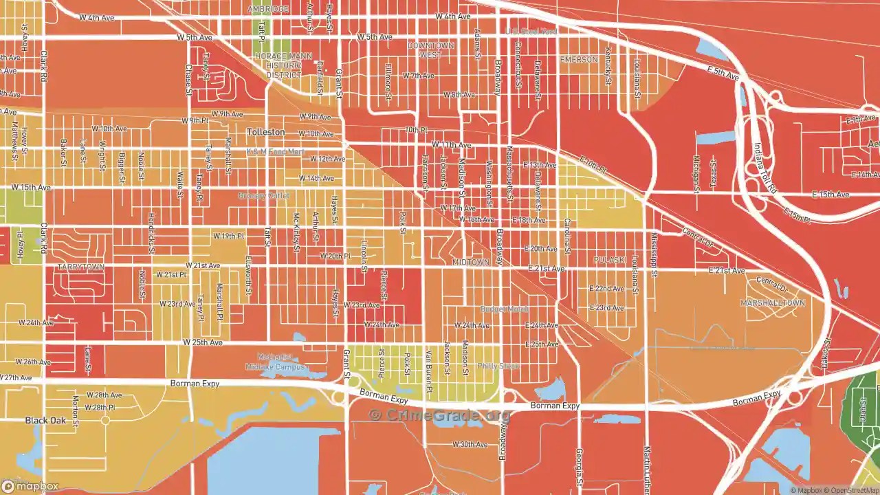 The Safest and Most Dangerous Places in Midtown, Gary, IN Crime Maps