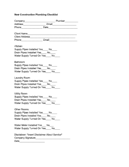 New Construction Plumbing Checklist Template Housecall Pro