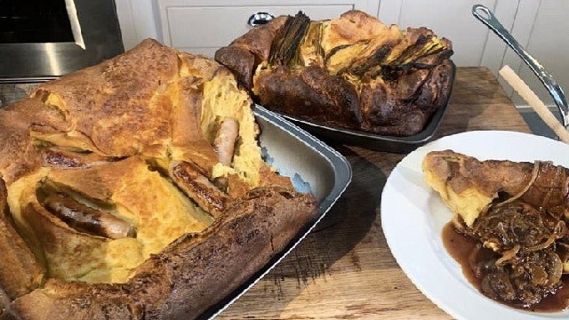 In a mixing bowl add the flour, baking powder & sea salt, then mix well. James Martin S Toad In The Hole With Onion Gravy This Morning