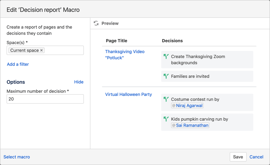 Insert the decision report macro Confluence Cloud Atlassian Support