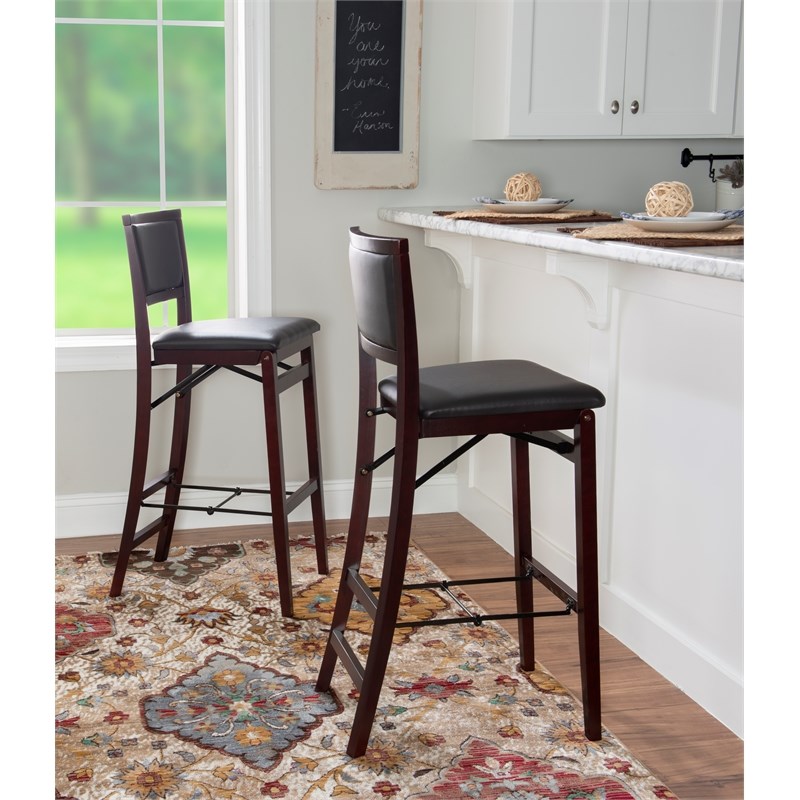 Linon Triena Pad Back 30" Wood Folding Bar Stool in Espresso Brown
