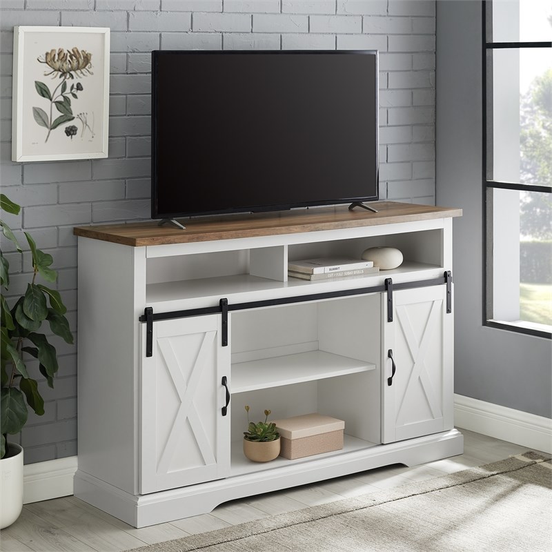 walker edison engineered wood sliding barn door highboy console in