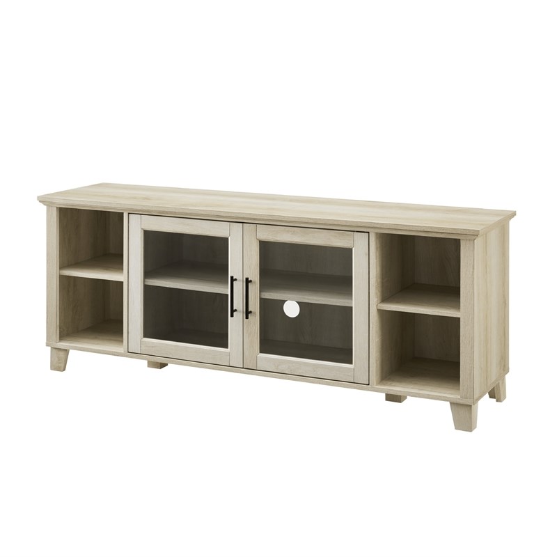 Walker Edison Columbus Wood TV Stand with Middle Doors in White Oak