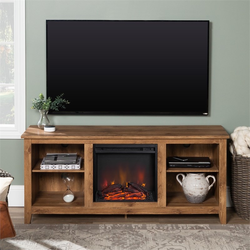 Essential 58" MDF Rustic Farmhouse Fireplace TV Stand Barnwood