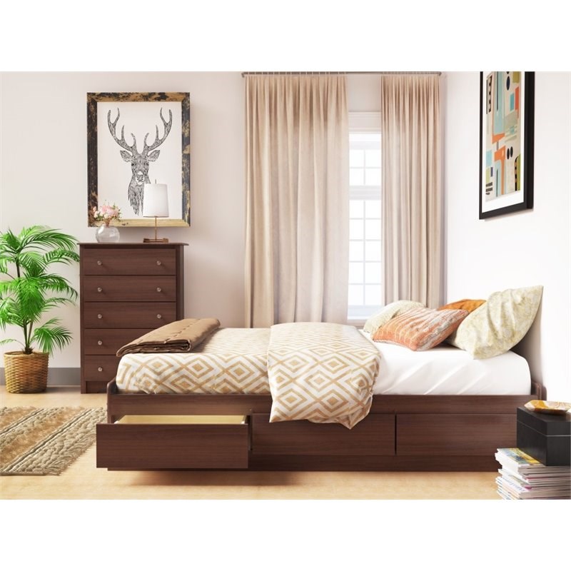Prepac Queen Platform Storage Bed Prepac Monterey Cherry Queen Platform Storage Bed Homesquare