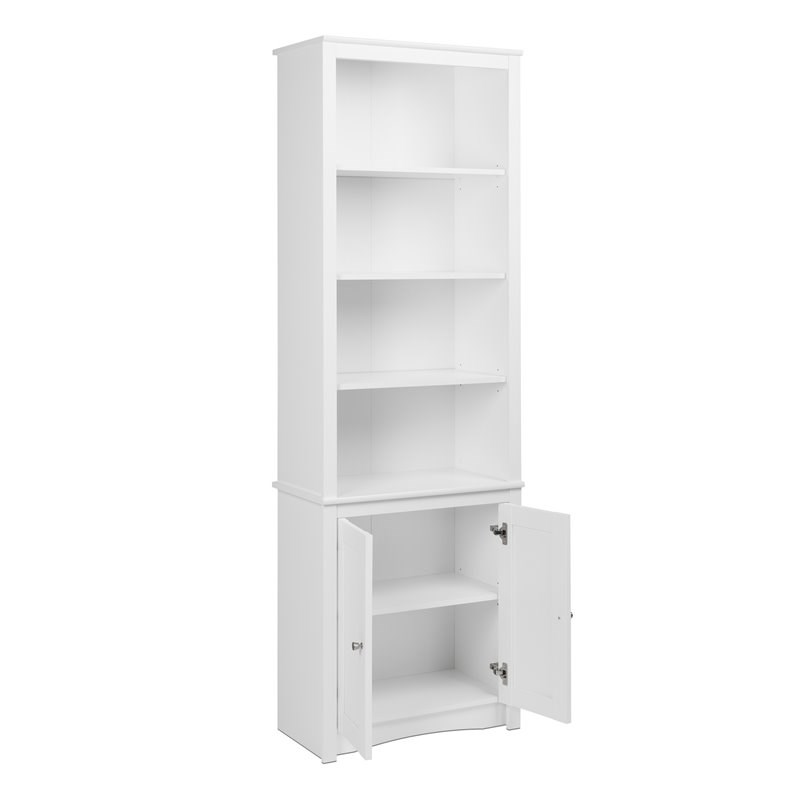 Prepac Tall 6 Shelf Bookcase with 2 Shaker Doors in White Homesquare