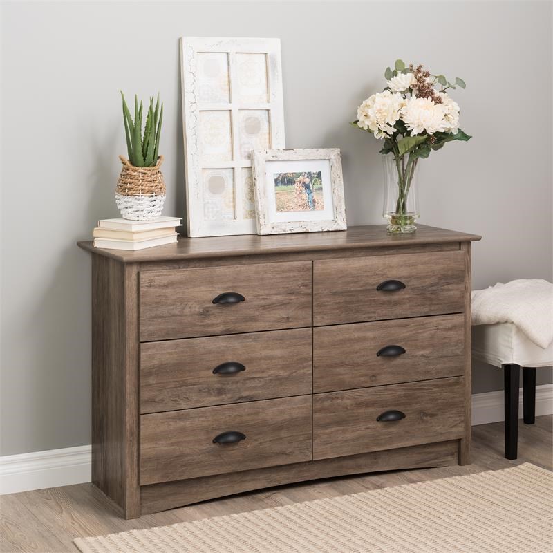 prepac salt spring 6drawer condo dresser in drifted gray ddc4829
