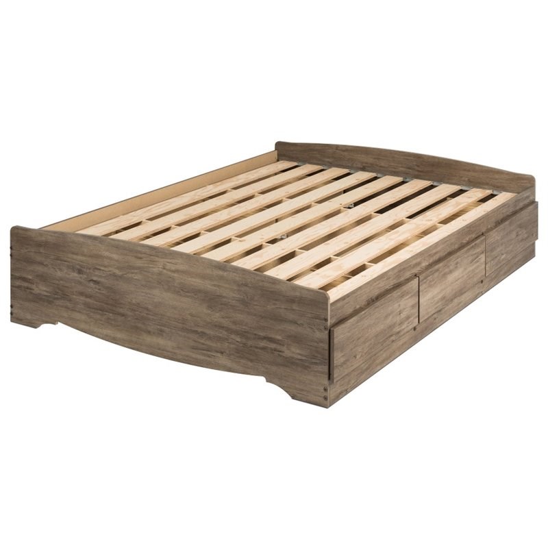 prepac salt spring queen platform storage bed with 6 drawers in drifted