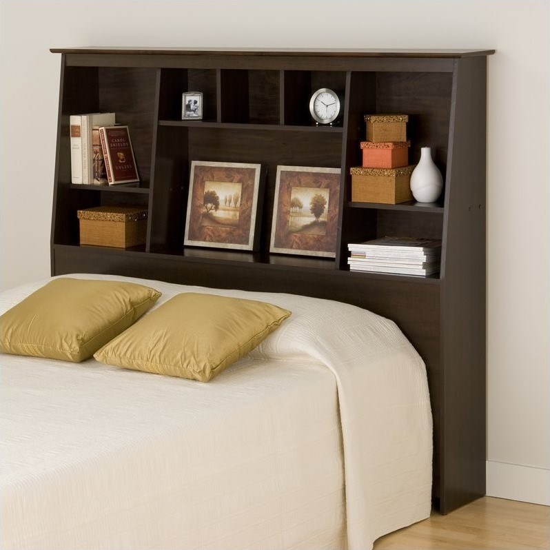 Prepac Manhattan Tall Queen Bookcase Platform Storage Bed in Espresso