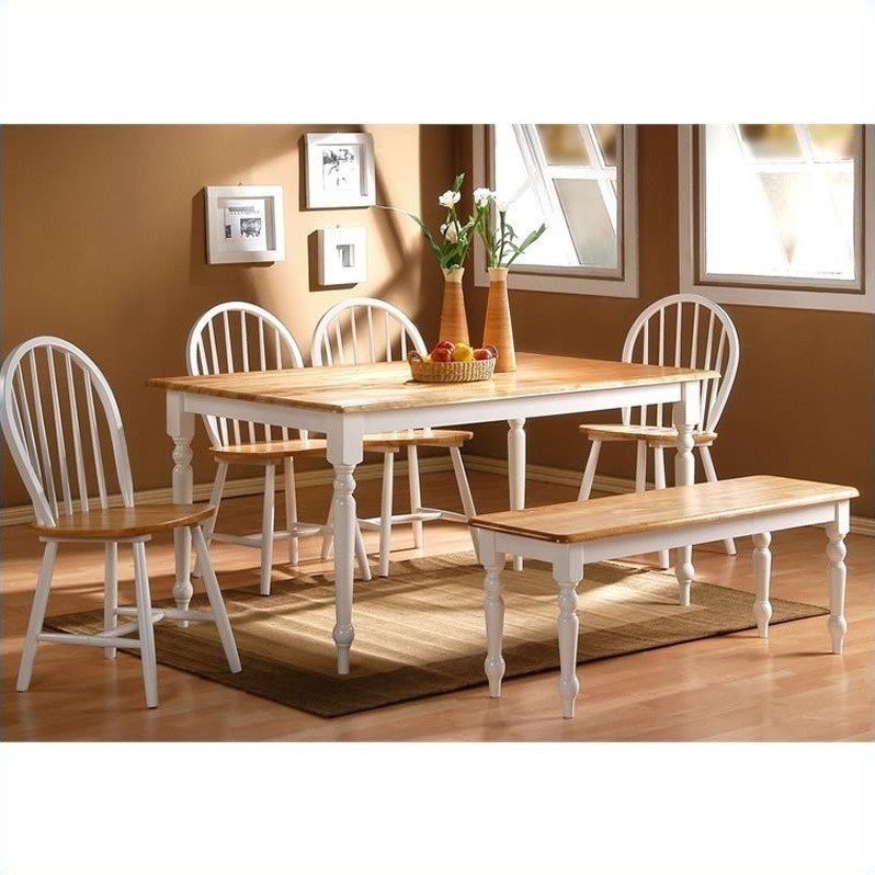 boraam farmhouse wood dining bench in white and natural 36369