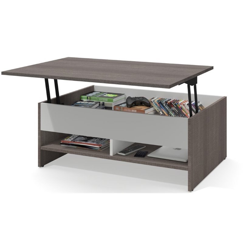 Bestar Small Space LiftTop Coffee Table in Bark Gray and White Homesquare