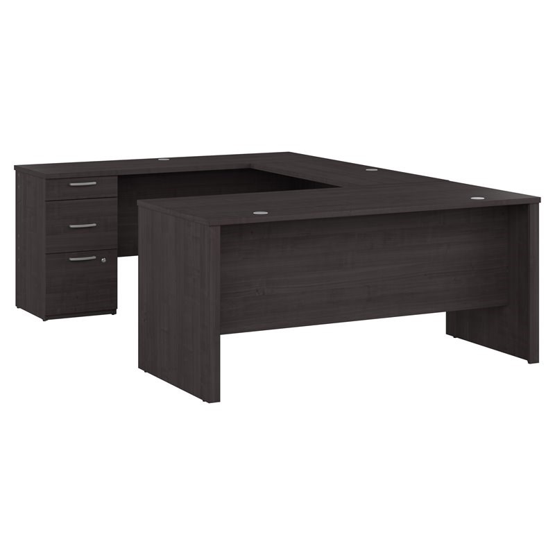 Bestar Logan UShaped Contemporary Engineered Wood Desk in Charcoal