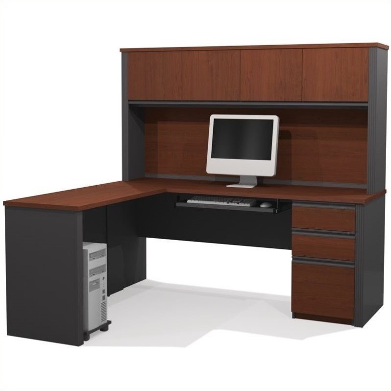 bestar prestige + 5piece lshape desk in bordeaux and graphite 9987239
