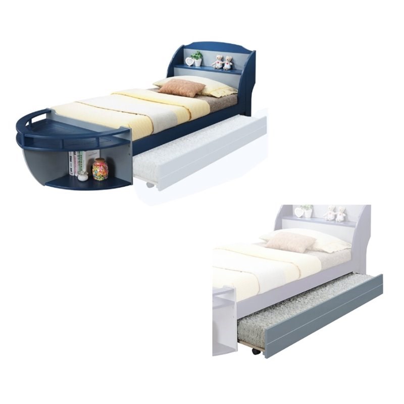 Twin Boat Bed With Trundle acme furniture kids twin boat bunk bed with trundle set in blue