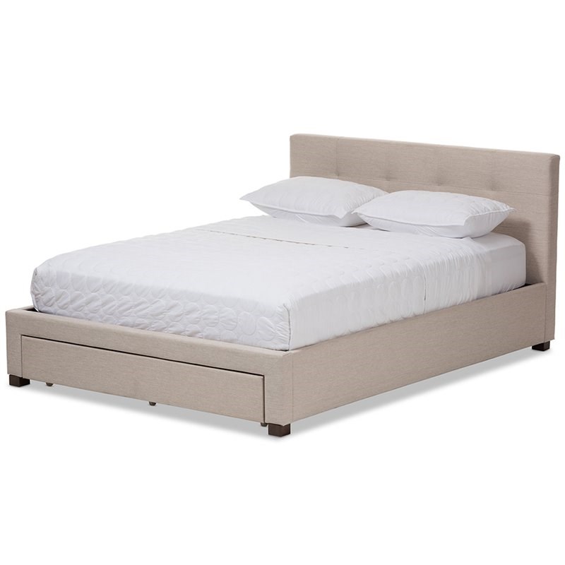 Baxton Studio Brandy Upholstered Queen Storage Platform Bed in Beige
