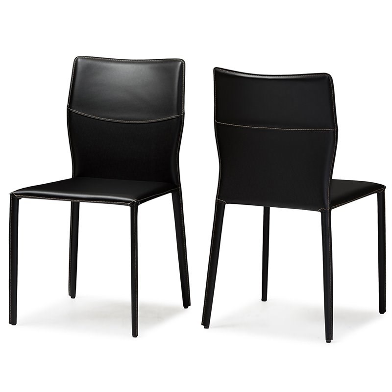 Baxton Studio Asper Leather Dining Side Chair in Black (Set of 2