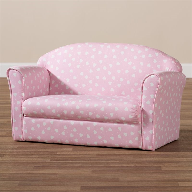 Baxton Studio Erica Pink and White Upholstered Kids 2Seater Sofa