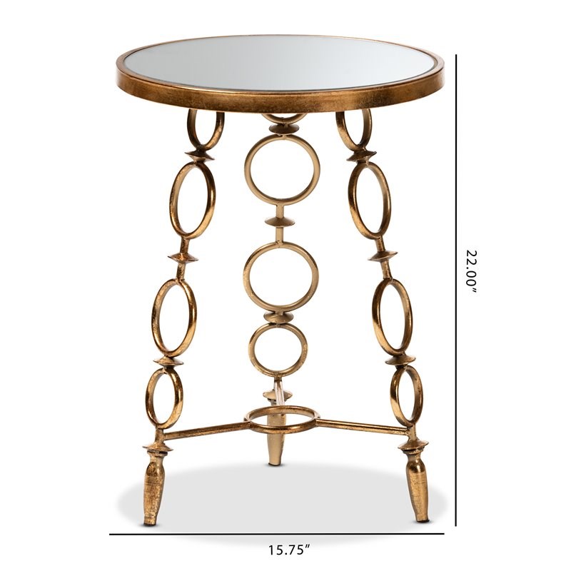 Baxton Studio Inaya Antique Gold Finished Metal and Glass Accent Table Homesquare