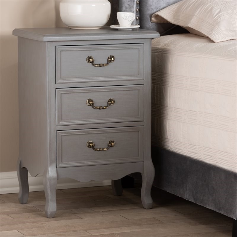 baxton studio capucine french grey finished wood 3drawer nightstand