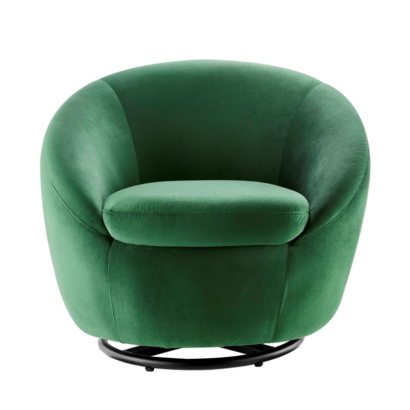Modway Buttercup Performance Velvet Swivel Chair in Black/Emerald Green