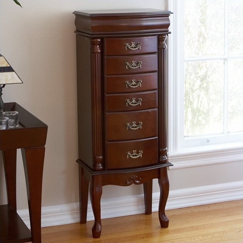 SEI Furniture Amelia Medium Mahogany Jewelry Armoire Homesquare