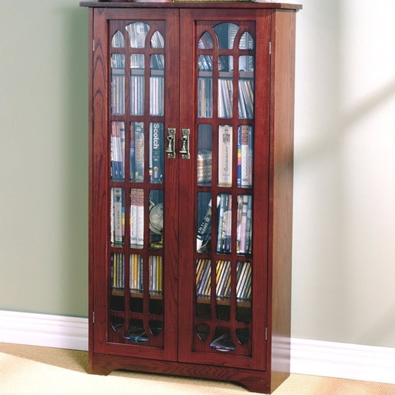 Southern Enterprises Glass Window Pane Media Cabinet Bookcase Cherry southern enterprises grayson 48" window pane media in cherry