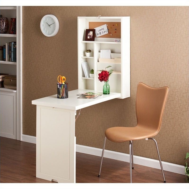 SEI Furniture Leo Folding Wood Desk in Winter White Homesquare