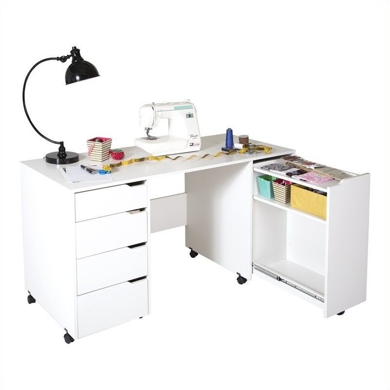 South Shore Crea Sewing Craft Table On Wheels Pure White South Shore Modern Metal Crea Sewing Craft Table on Wheels in Pure