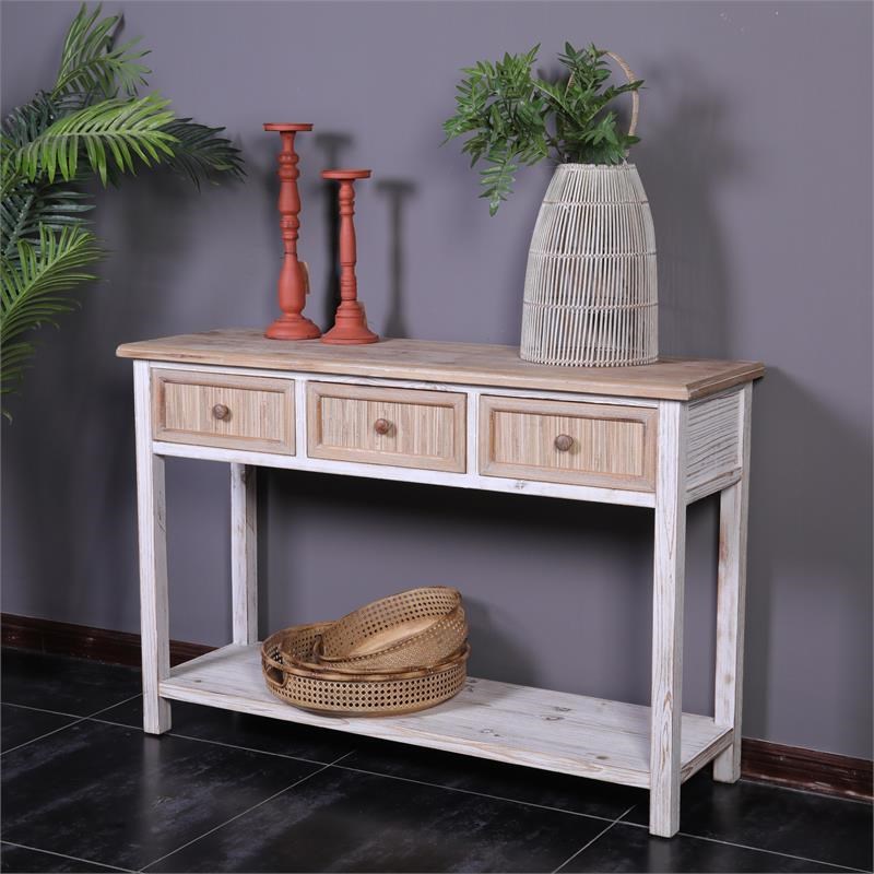 LuxenHome Natural and WhiteWashed Wood Console Table Homesquare