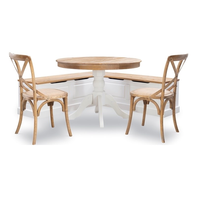 Riverbay Furniture Backless Wood Corner Nook Set in Natural and White