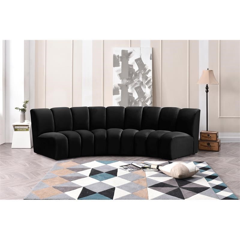 meridian furniture infinity black velvet 3pc. modular