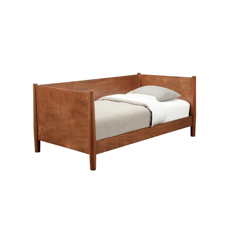 Alpine Furniture Flynn Mid Century Modern Twin Size Day Bed in Acorn