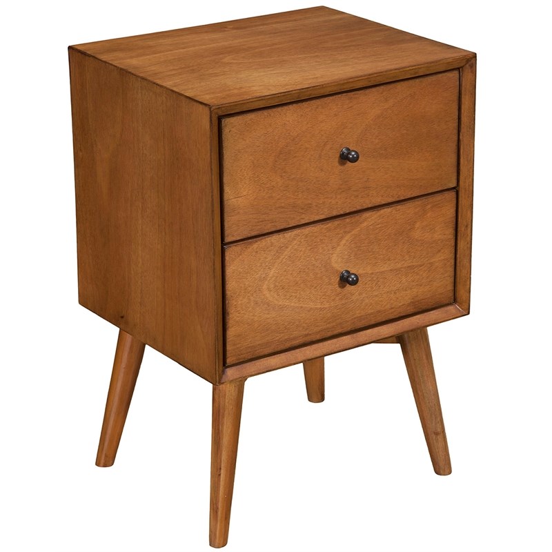 Alpine Furniture Flynn Mid Century 2 Drawer Wood Nightstand in Acorn