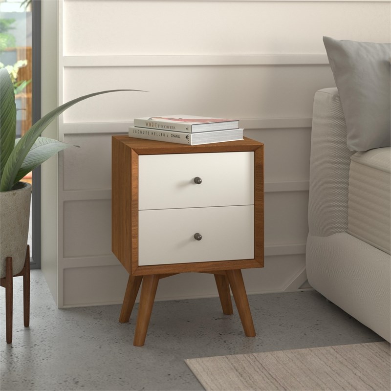 Alpine Furniture Flynn 2 Drawer Two Tone Wood Nightstand in AcornWhite