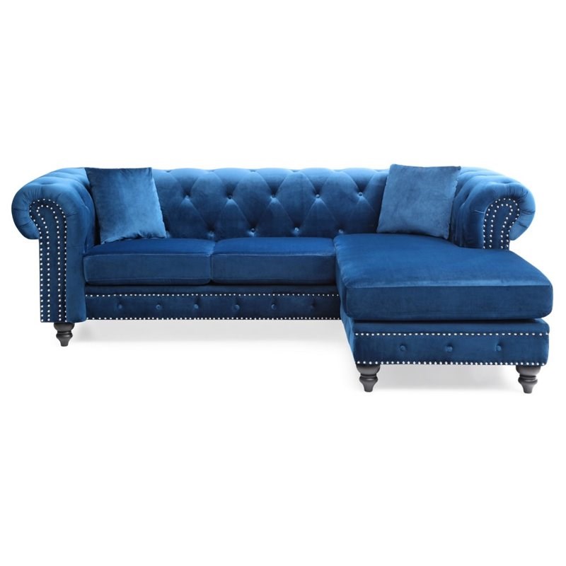 Glory Furniture Nola Velvet Sofa Chaise in Navy Blue Homesquare