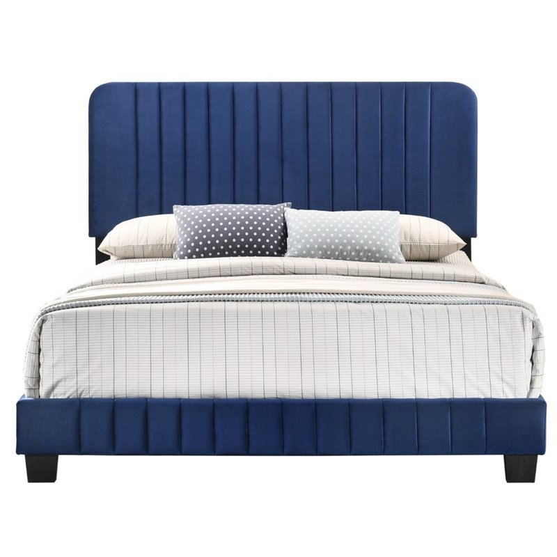 Glory Furniture Lodi Velvet Upholstered Queen Bed in Navy Blue Homesquare