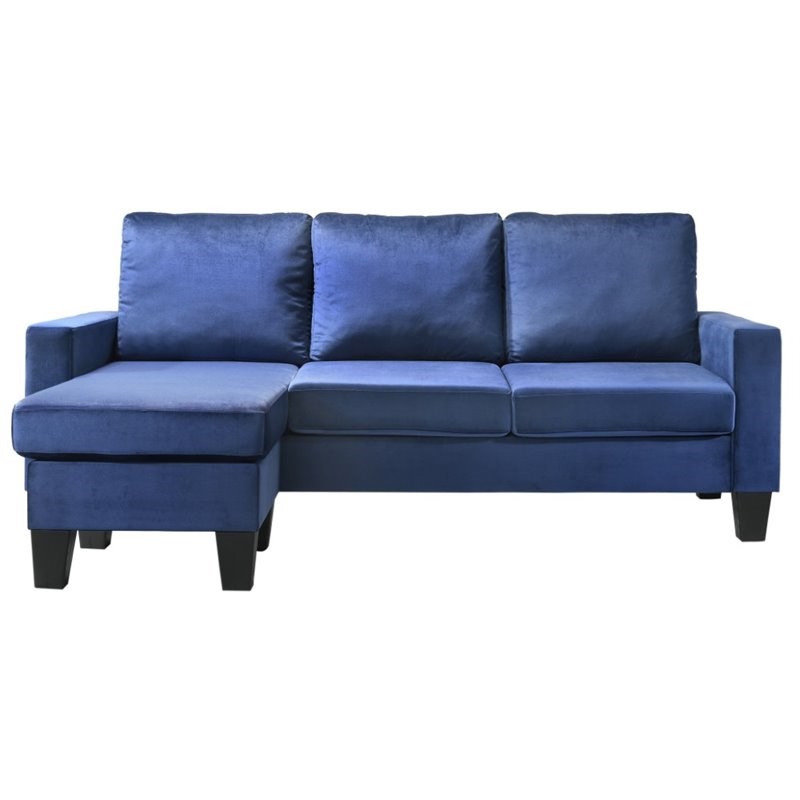 Glory Furniture Jessica Velvet Sofa Chaise in Navy Blue Homesquare