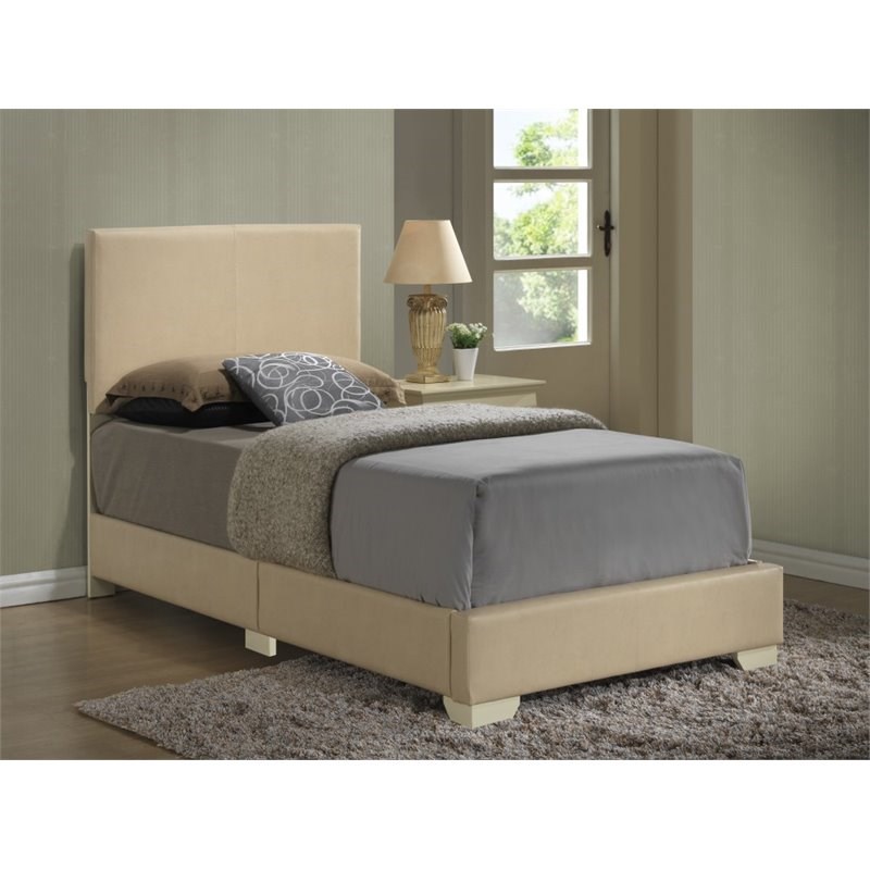 Glory Furniture Aaron Faux Leather Upholstered Twin Bed in Beige