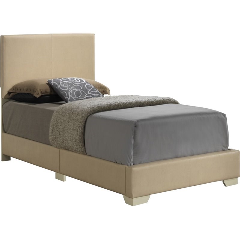 Glory Furniture Aaron Faux Leather Upholstered Twin Bed in Beige