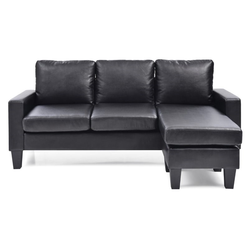 Glory Furniture Jenna Faux Leather Sofa Chaise in Black Homesquare
