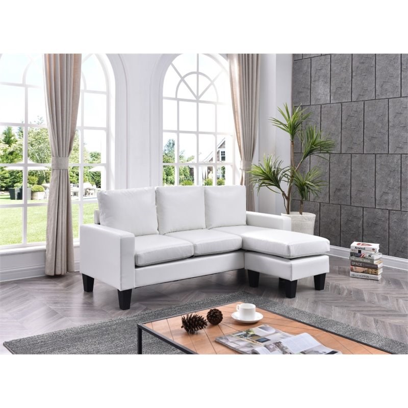 Glory Furniture Jenna Faux Leather Sofa Chaise in White Homesquare