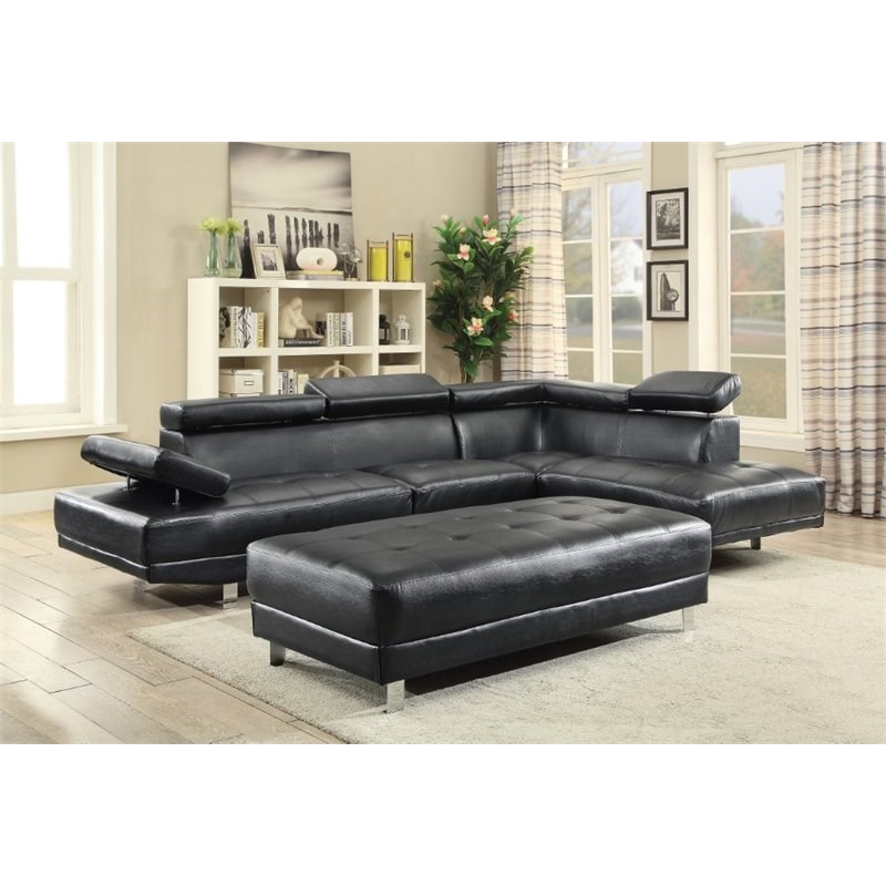 Glory Furniture Riveredge Faux Leather Sectional in Black Homesquare