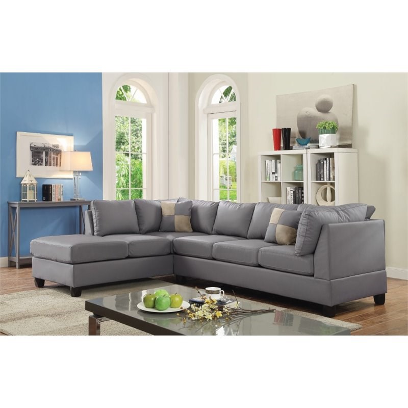 Glory Furniture Malone Faux Leather Sectional in Gray Homesquare