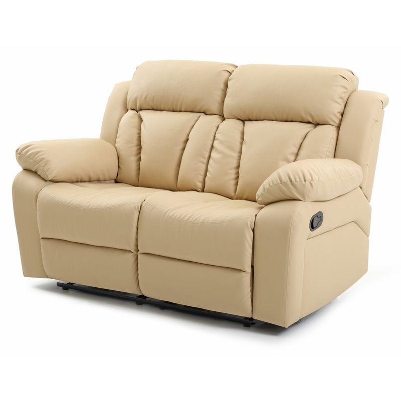 glory furniture daria faux leather reclining loveseat in beige g689rl