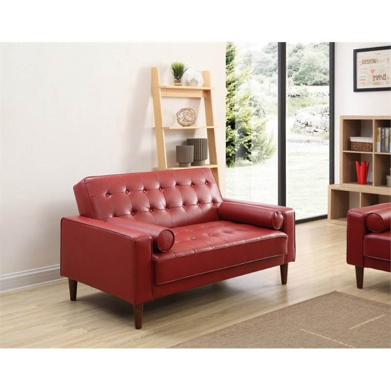 Red Faux Leather Sofa Bed Baci Living Room