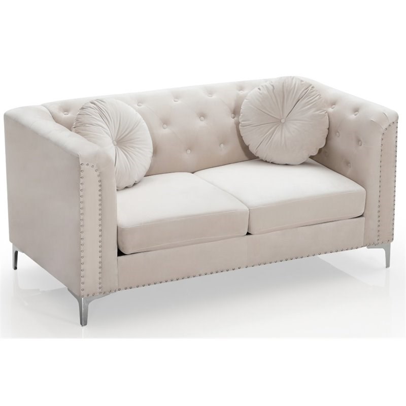 Glory Furniture Pompano Velvet Loveseat in Ivory Homesquare