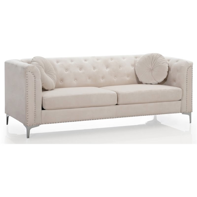 Glory Furniture Pompano Velvet Sofa in Ivory Homesquare